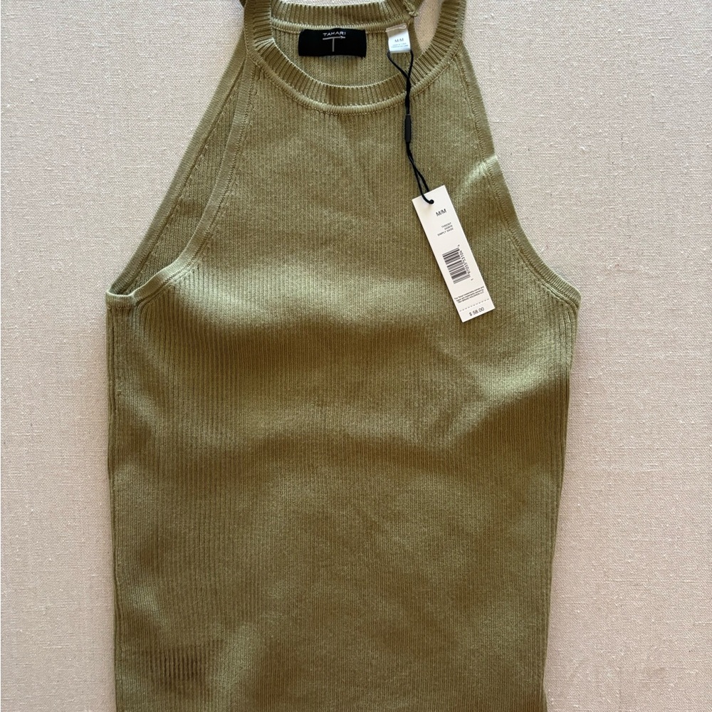 Tahari Olive Ribbed Tank Top